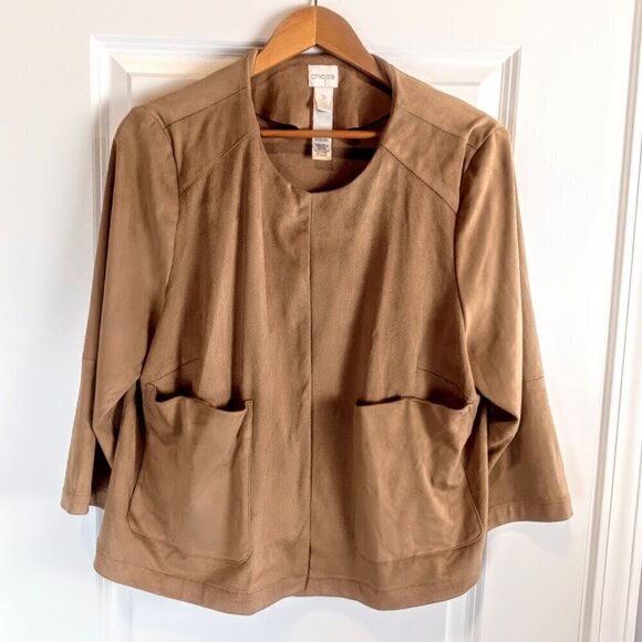Chico's Camel Tan Perforated Faux Suede Swing Jacket - Picture 1 of 5